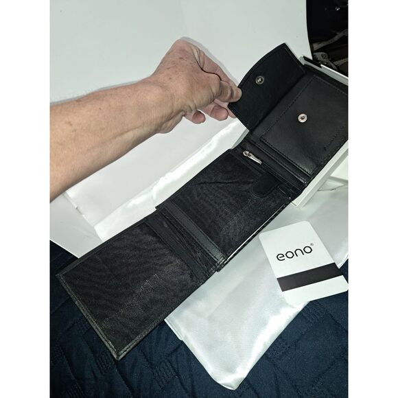 NIB- Eono Genuine Leather XL weave look Leather Black Wallet for Men - Picture 2 of 7